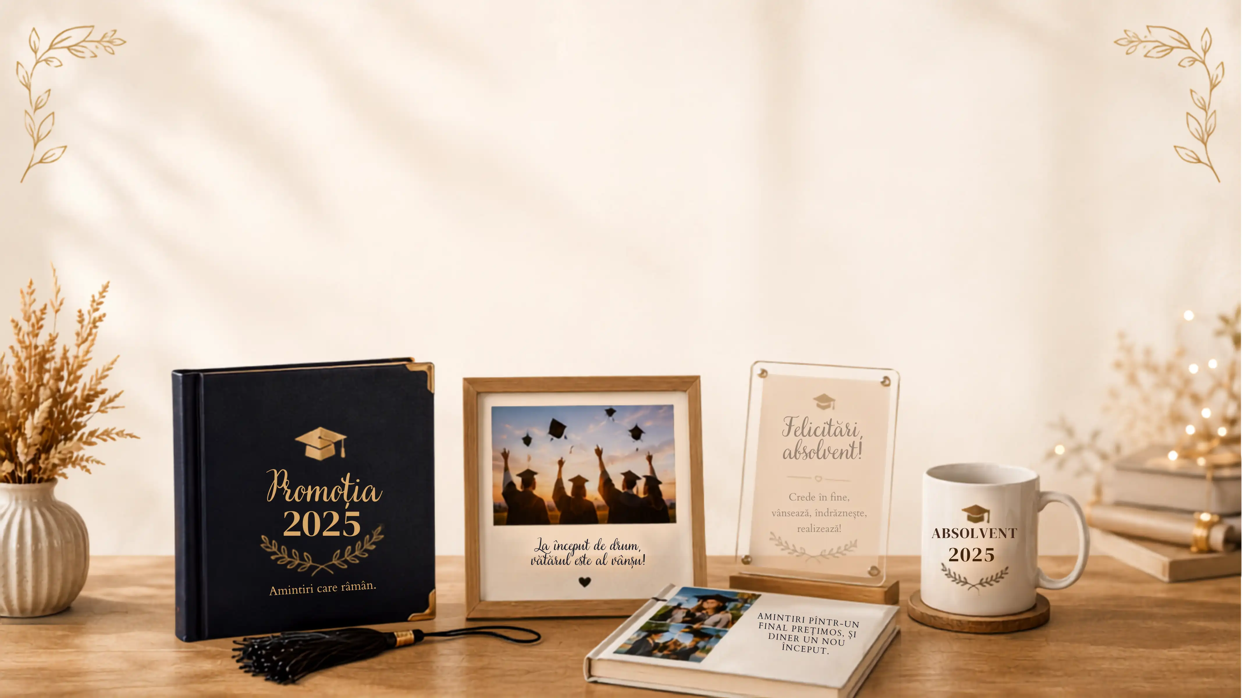 Produse personalizate de absolvire — album, rame, plachete și cană Promoția 2025